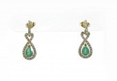 PAIR OF EMERALD AND DIAMOND DA