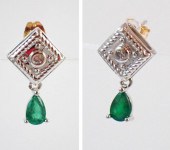 PAIR OF EMERALD AND DIAMOND DA