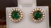 PAIR OF EMERALD AND DIAMOND HA