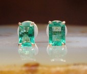 PAIR OF EMERALD AND EIGHTEEN K