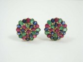 PAIR OF EMERALD, RUBY AND SAPP
