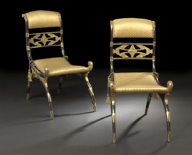 Pair of Empire Ebonized and Gilt