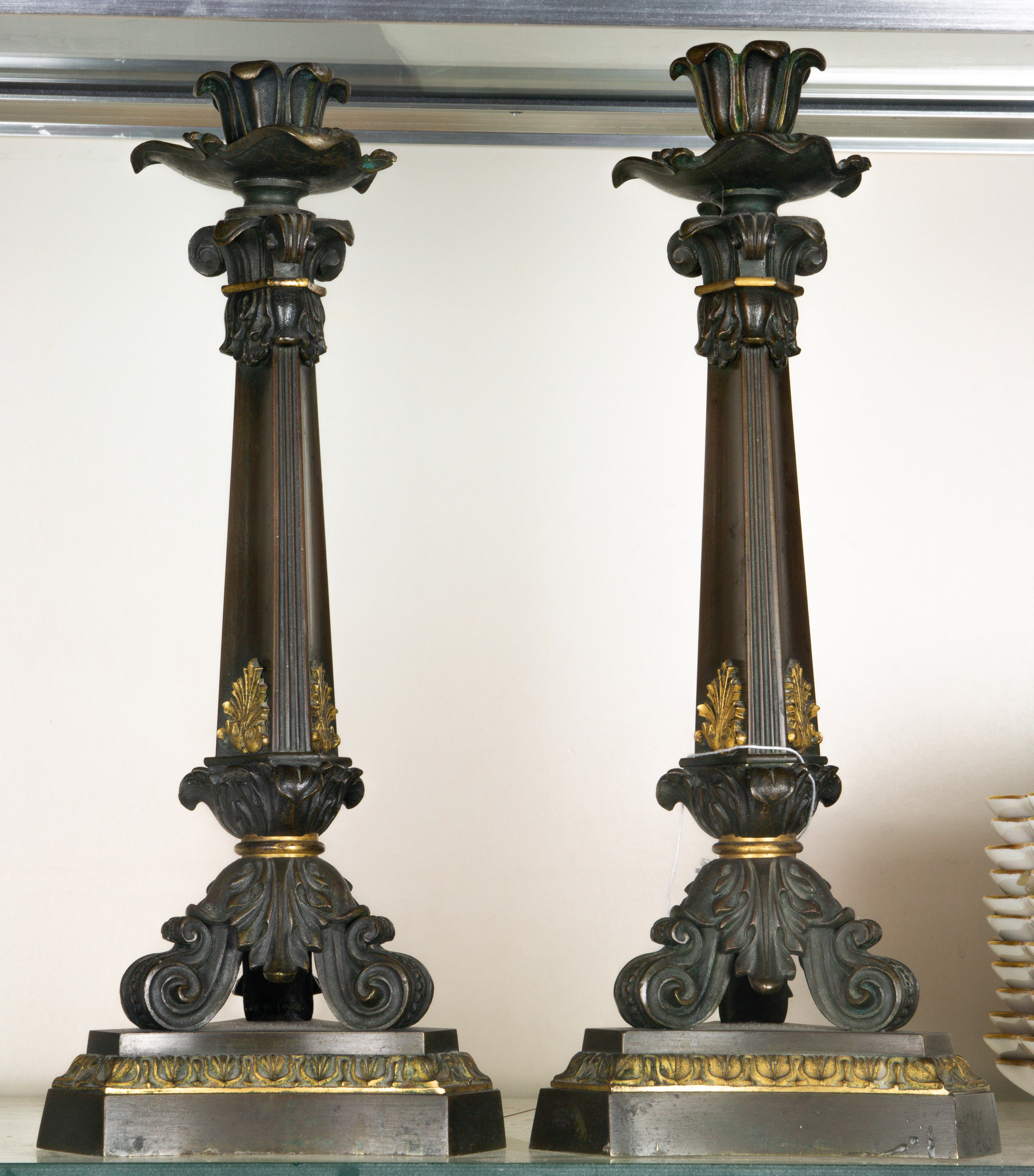 PAIR OF EMPIRE STYLE PATINATED