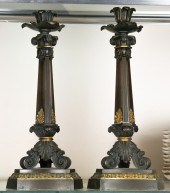 PAIR OF EMPIRE STYLE PATINATED