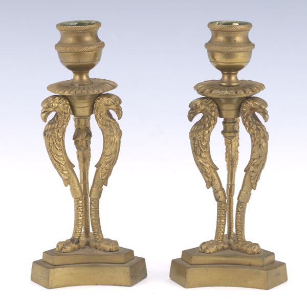 PAIR OF EMPIRE STYLE PATINATED