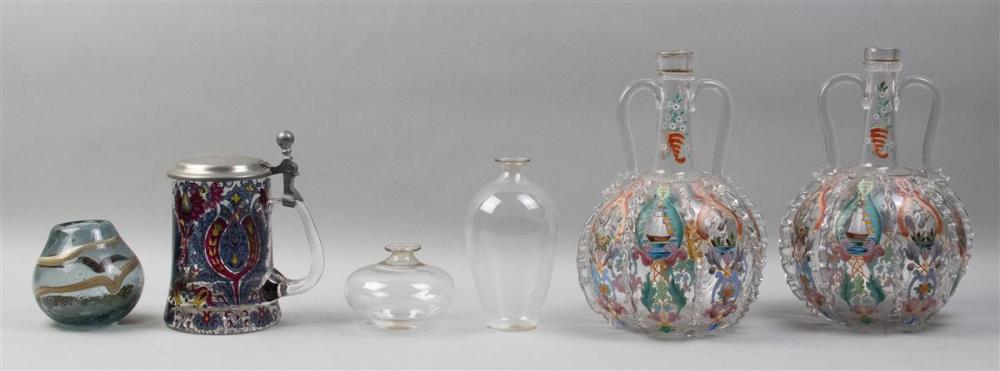PAIR OF ENAMELED GLASS BOTTLES, A