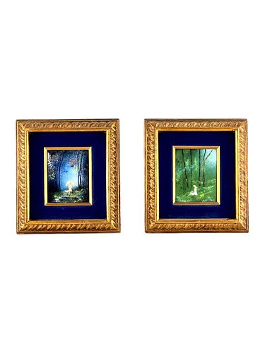 PAIR OF ENAMELED GOLD FRAMED