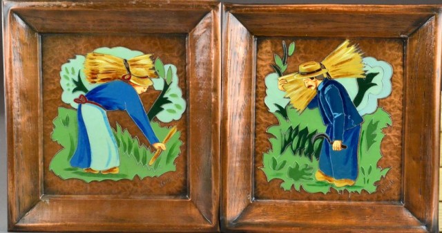 Pair of Enameled Plaques - signed