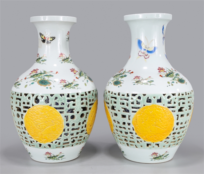 Pair of enameled porcelain vases,