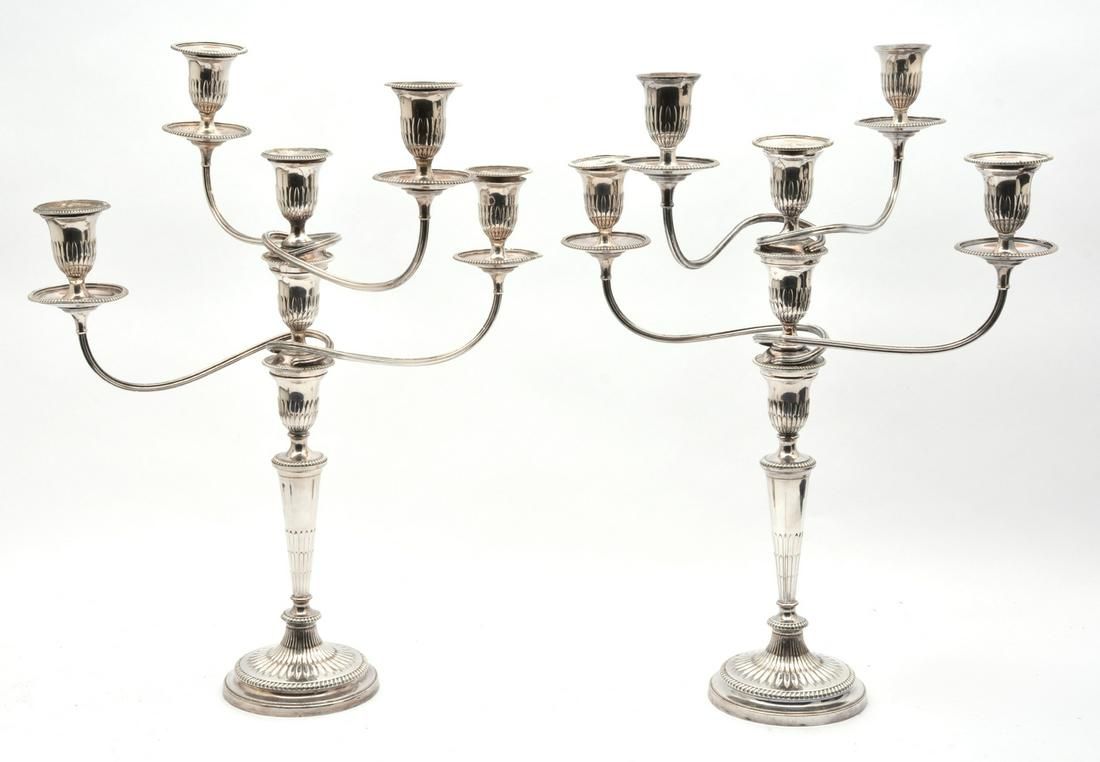 PAIR OF ENGLISH 5 LIGHT SILVERPLATE