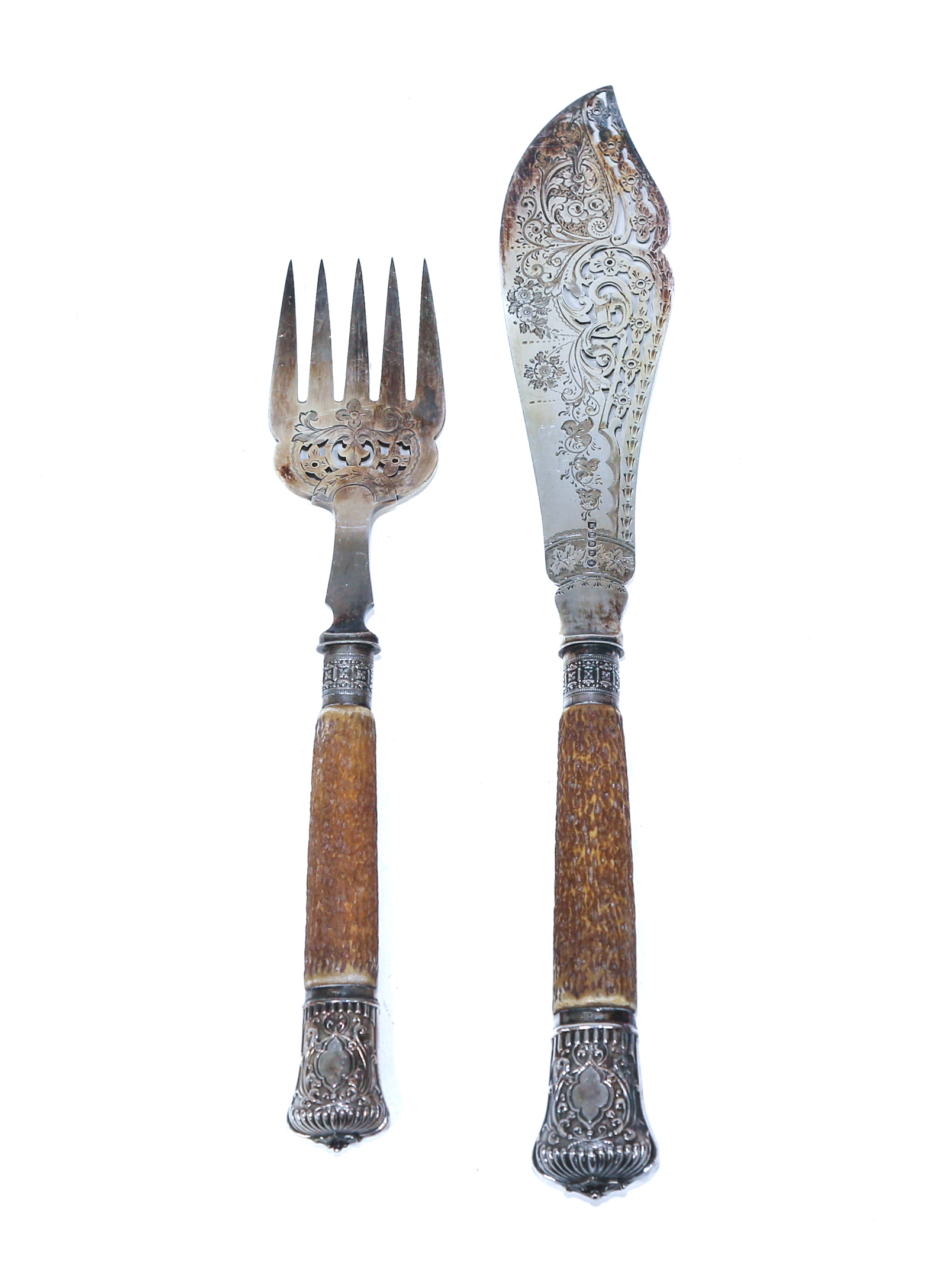 PAIR OF ENGLISH ANTLER-MOUNTED
