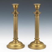 PAIR OF ENGLISH BRASS CANDLEHO