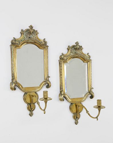 PAIR OF ENGLISH BRASS MIRRORED