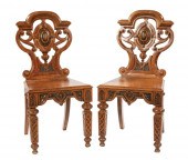 PAIR OF ENGLISH CARVED OAK HAL