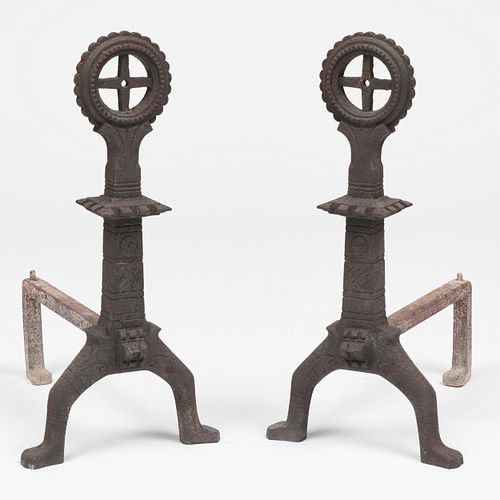 PAIR OF ENGLISH CAST-IRON ANDIRONS,