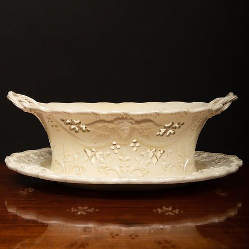 PAIR OF ENGLISH CREAMWARE BASKETS