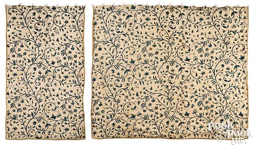 PAIR OF ENGLISH CREWELWORK