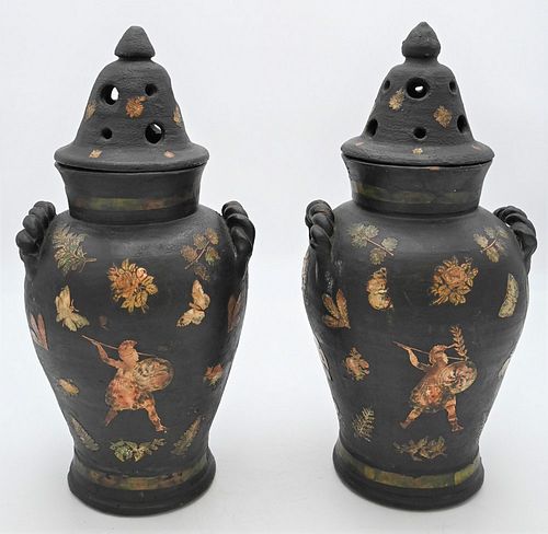 PAIR OF ENGLISH DECOUPAGE VASES