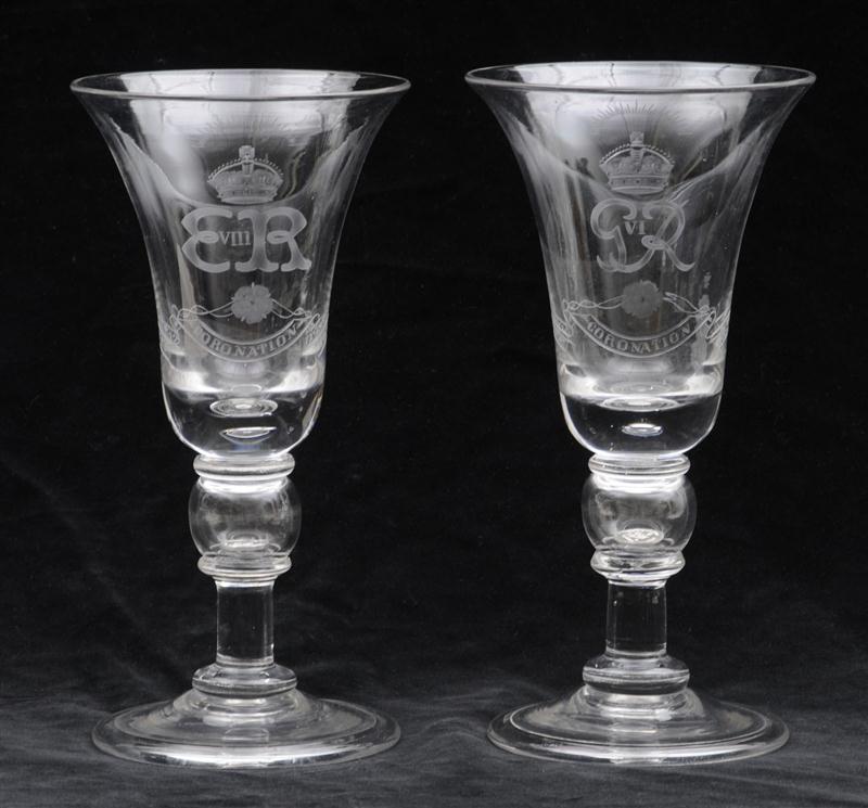 PAIR OF ENGLISH ENGRAVED GLASS