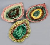 PAIR OF ENGLISH MAJOLICA LEAF-