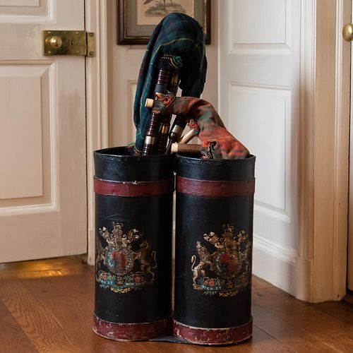 PAIR OF ENGLISH PAINTED LEATHER