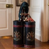 PAIR OF ENGLISH PAINTED LEATHE