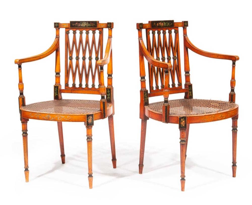 PAIR OF ENGLISH PAINTED SATINWOOD