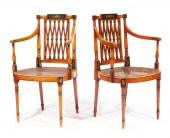 PAIR OF ENGLISH PAINTED SATINW