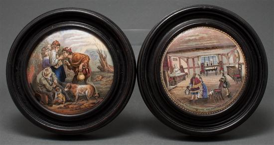 Pair of English polychrome transfer