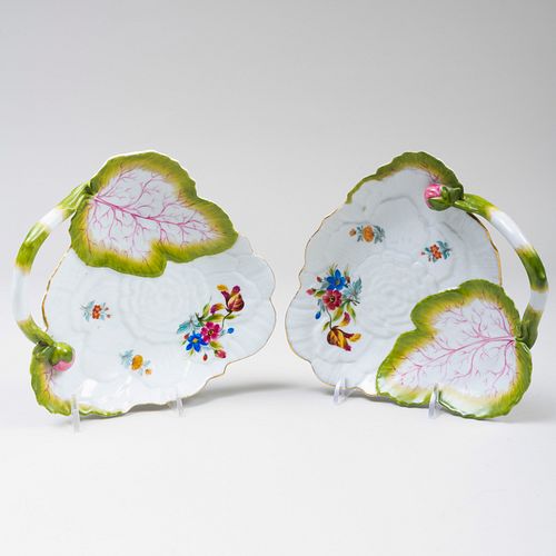 PAIR OF ENGLISH PORCELAIN LEAF