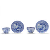 PAIR OF ENGLISH PORCELAIN TRAN