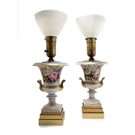 Pair of English Porcelain Urns 	 