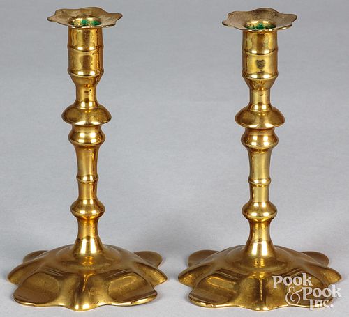PAIR OF ENGLISH QUEEN ANNE BRASS
