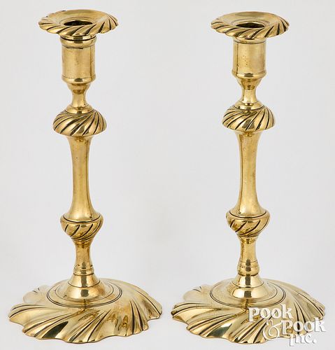 PAIR OF ENGLISH QUEEN ANNE BRASS