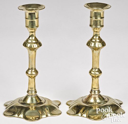 PAIR OF ENGLISH QUEEN ANNE BRASS