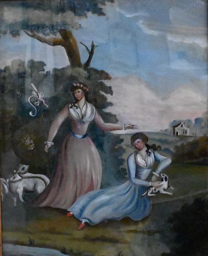 PAIR OF ENGLISH REVERSE GLASS