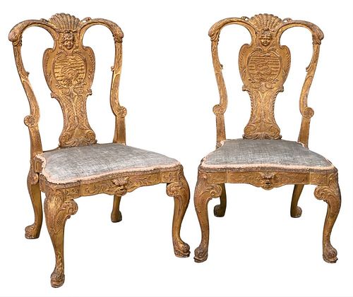 PAIR OF ENGLISH SIDE CHAIRS, GILT