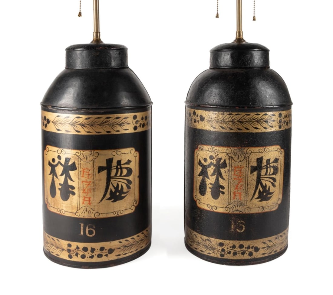 PAIR OF ENGLISH TEA CANISTERS