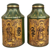 PAIR OF ENGLISH TOLE TEA CANIS