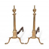 PAIR OF ENGRAVED BRASS ANDIRON