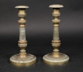PAIR OF ENGRAVED BRASS CANDLES