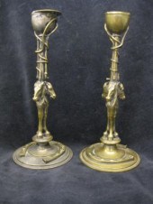 Pair of Equestrian Brass Candl