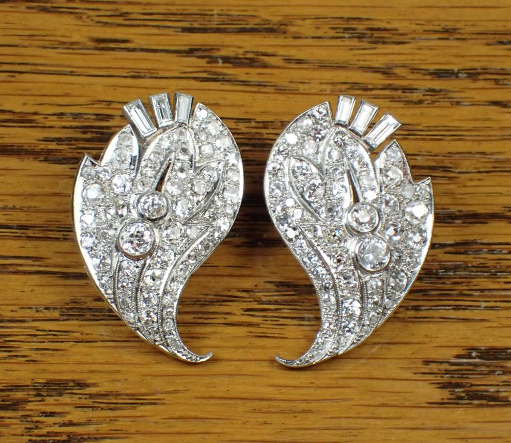 PAIR OF ESTATE DIAMOND AND PLATINUM