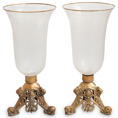 PAIR OF ETCHED GLASS CANDLE