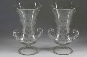 PAIR OF ETCHED GLASS FLOWER VA