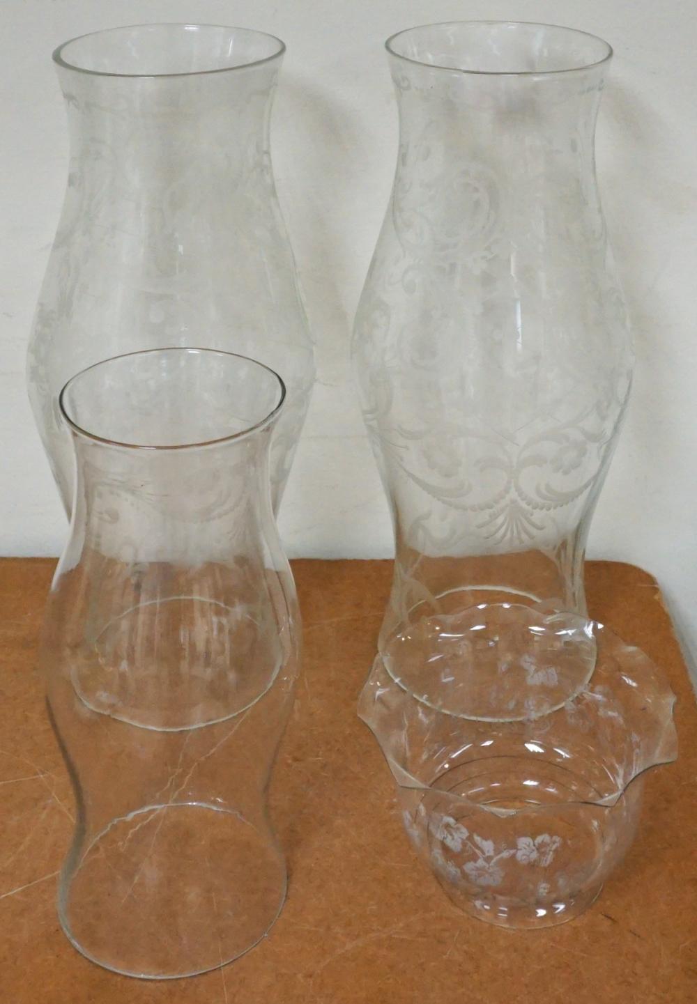 PAIR OF ETCHED GLASS HURRICANE