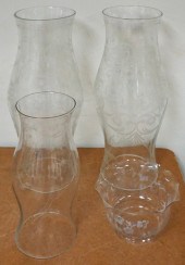 PAIR OF ETCHED GLASS HURRICANE