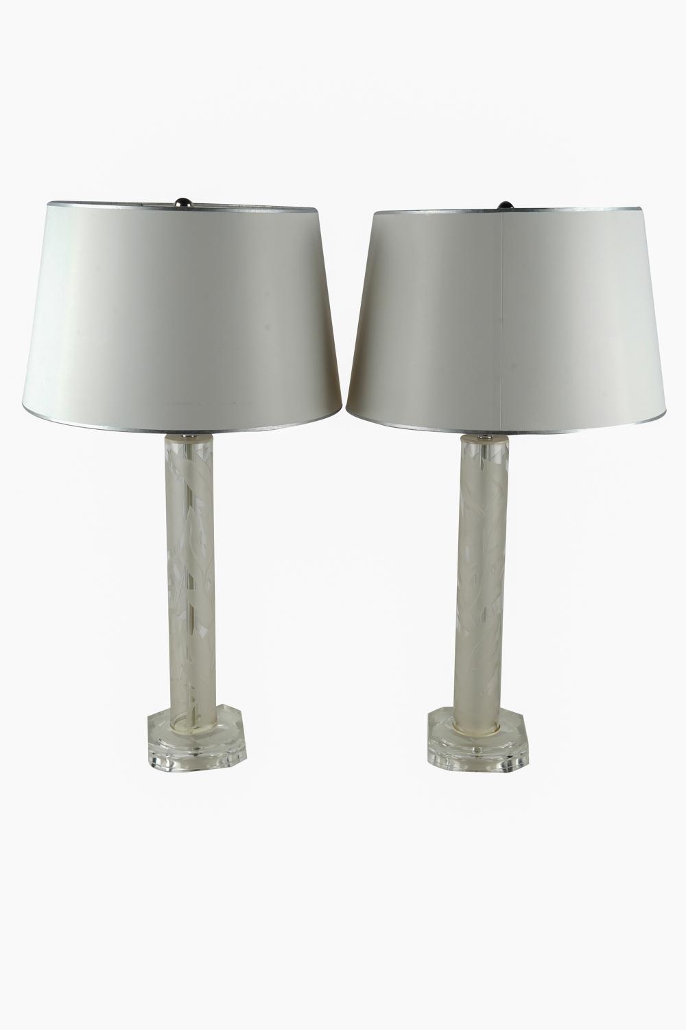 PAIR OF ETCHED GLASS TABLE