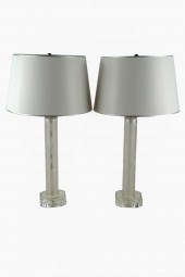 PAIR OF ETCHED GLASS TABLE LAM
