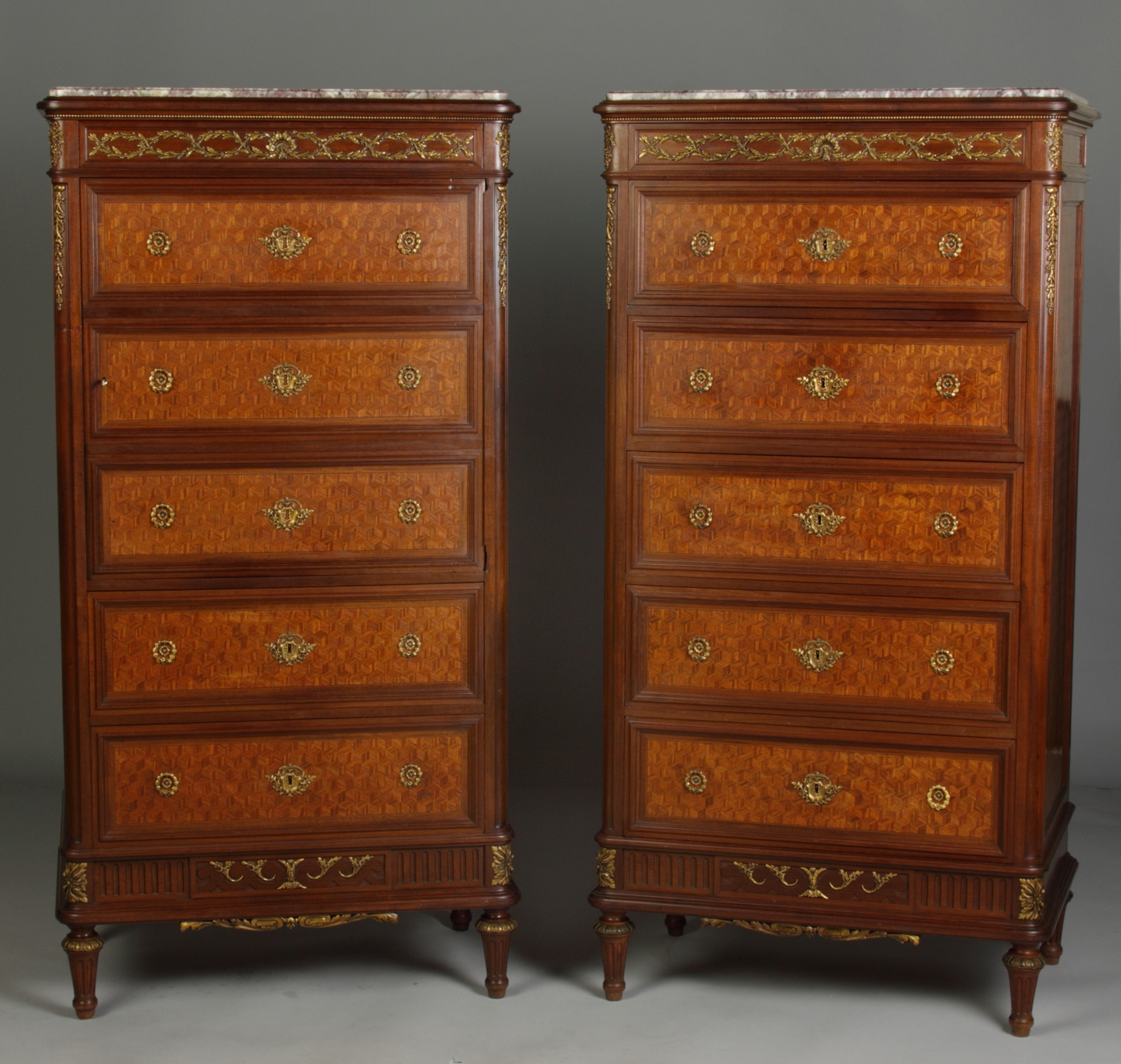 Pair of F. Linke French Marquetry